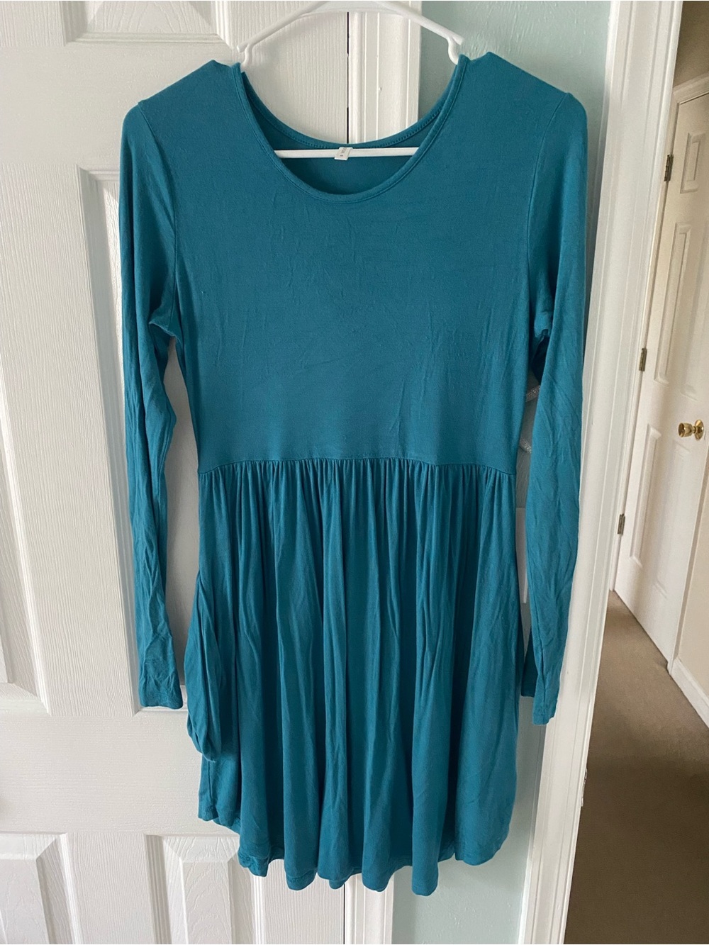 Ladies Teal Long-Sleeve Casual Swing Dress